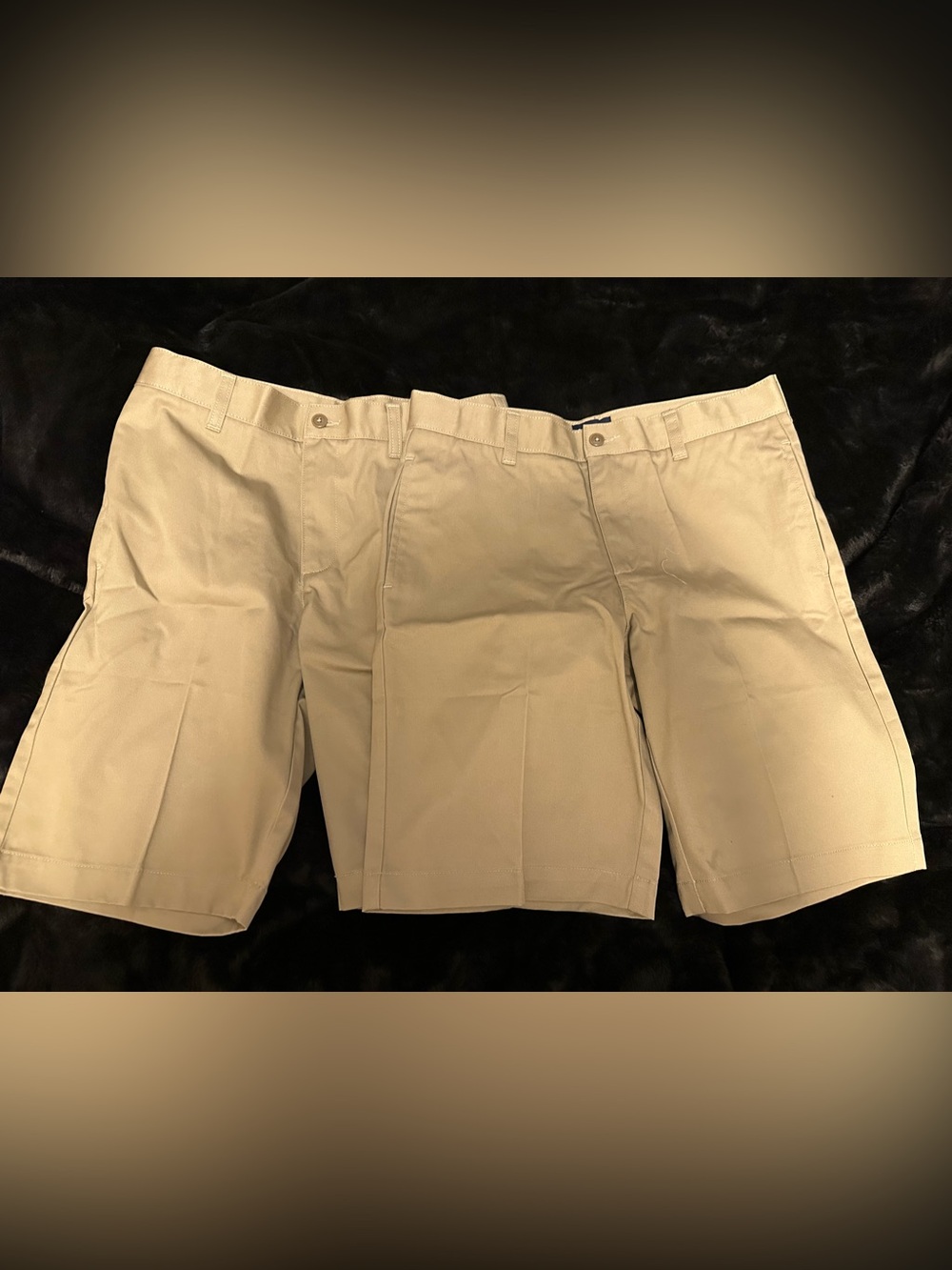 2 NWOT Lands' End School Uniform Boys Plain Front Blend Chino Shorts KHAKI Sz 16